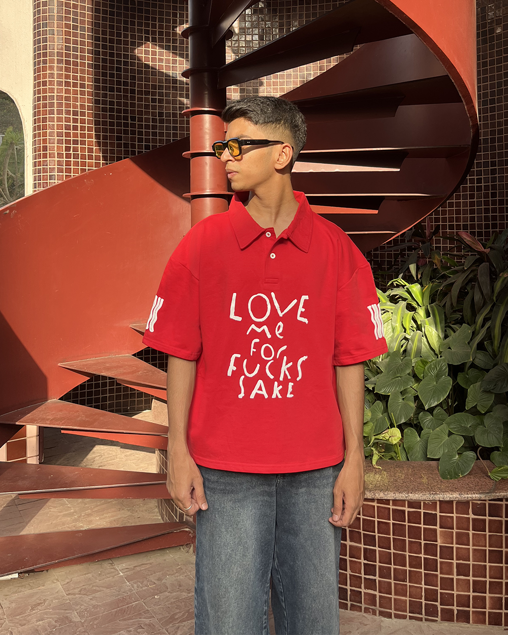 t-shirt raglon red white lover boy