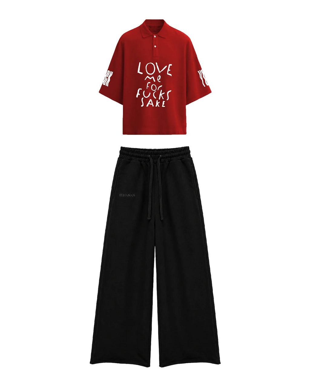 Love Me Polo & Black Sweatpants Co-ord