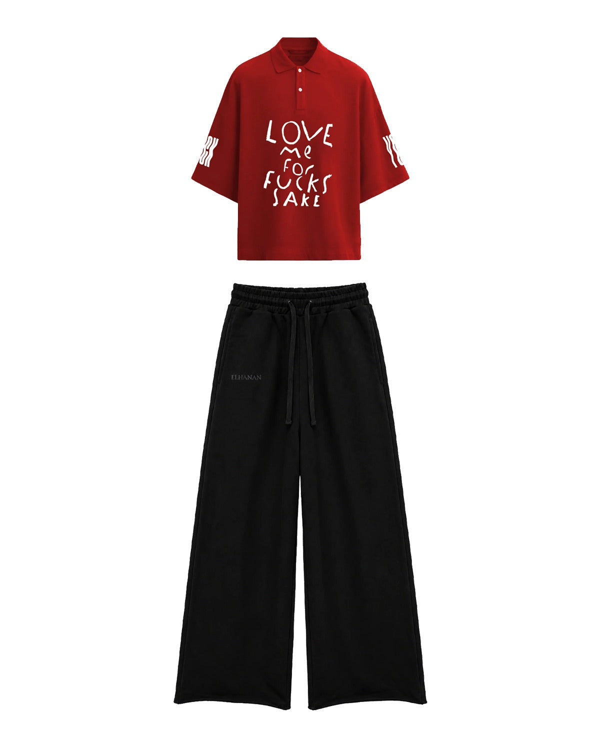 Love Me Polo & Black Sweatpants Co-ord